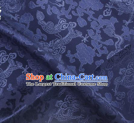 Asian Chinese Classical Peony Dragon Pattern Design Navy Silk Fabric Traditional Cheongsam Brocade Material