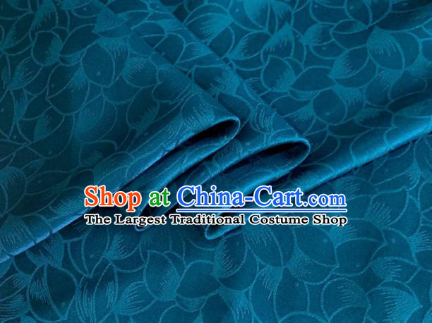 Asian Chinese Classical Lotus Petals Pattern Design Peacock Blue Silk Fabric Traditional Cheongsam Brocade Material