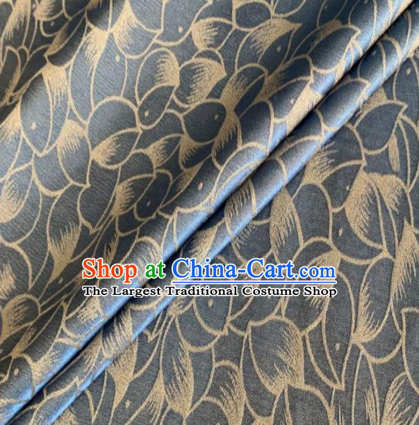 Asian Chinese Classical Lotus Petals Pattern Design Blue Silk Fabric Traditional Cheongsam Brocade Material