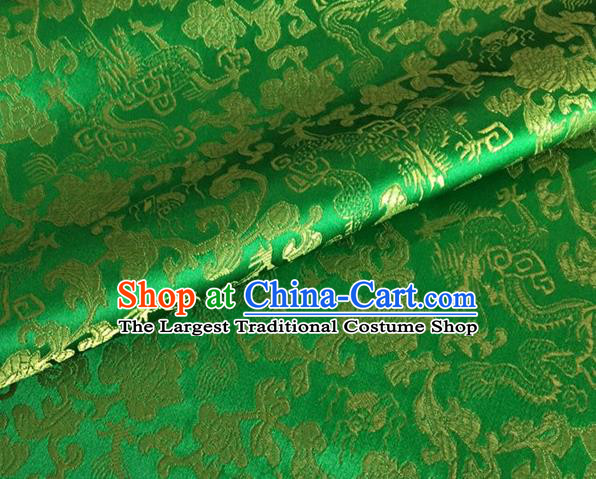 Asian Chinese Classical Dragon Pattern Design Green Brocade Fabric Traditional Cheongsam Silk Material