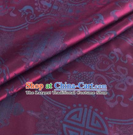 Asian Chinese Classical Double Fish Pattern Design Amaranth Silk Fabric Traditional Cheongsam Material