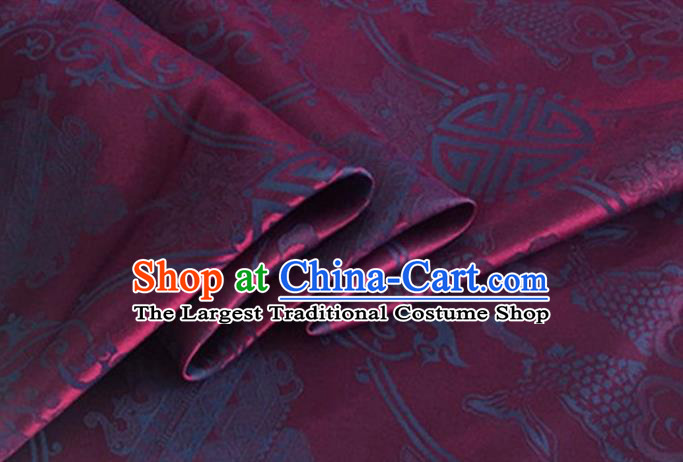 Asian Chinese Classical Double Fish Pattern Design Amaranth Silk Fabric Traditional Cheongsam Material