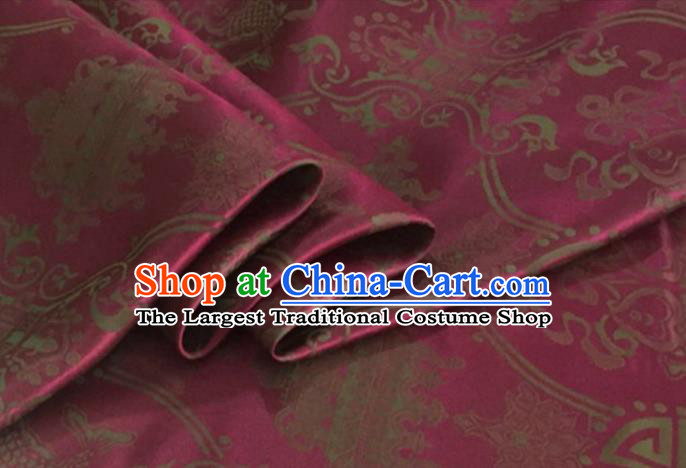 Asian Chinese Classical Double Fish Pattern Design Wine Red Silk Fabric Traditional Cheongsam Material
