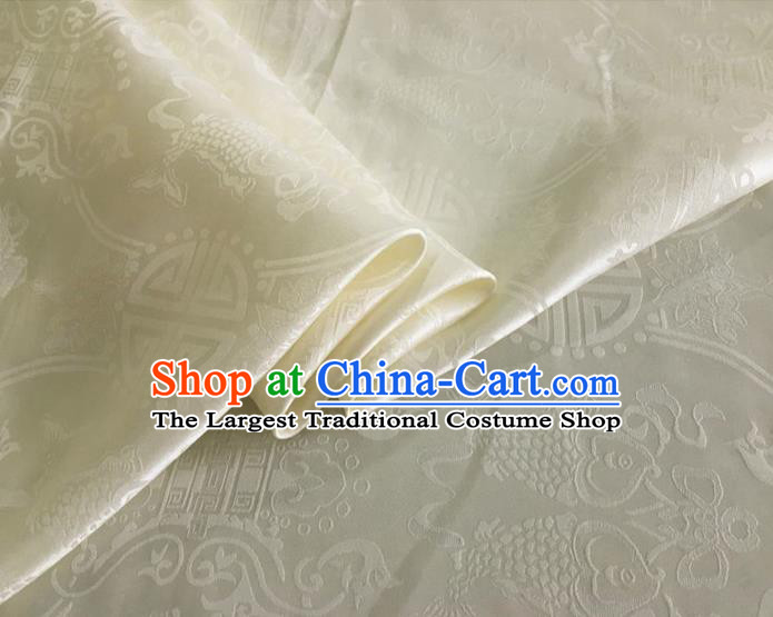 Asian Chinese Classical Double Fish Pattern Design Beige Silk Fabric Traditional Cheongsam Material