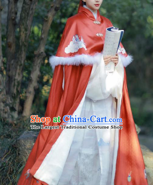Chinese Traditional Hanfu Red Cloak Ancient Ming Dynasty Princess Costume for Women