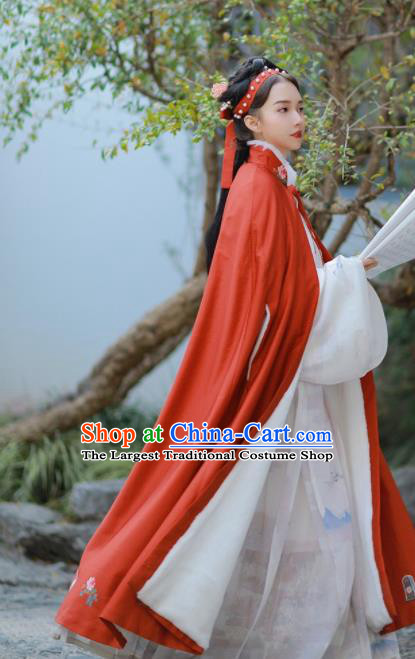 Chinese Traditional Hanfu Red Cloak Ancient Ming Dynasty Princess Costume for Women
