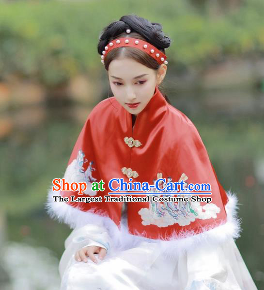 Chinese Traditional Hanfu Red Cloak Ancient Ming Dynasty Princess Costume for Women