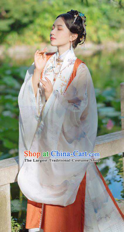 Chinese Traditional Hanfu Long Orange Vest Ancient Ming Dynasty Princess Costume for Women