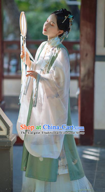 Chinese Traditional Hanfu Green Long Vest Ancient Ming Dynasty Princess Costume for Women