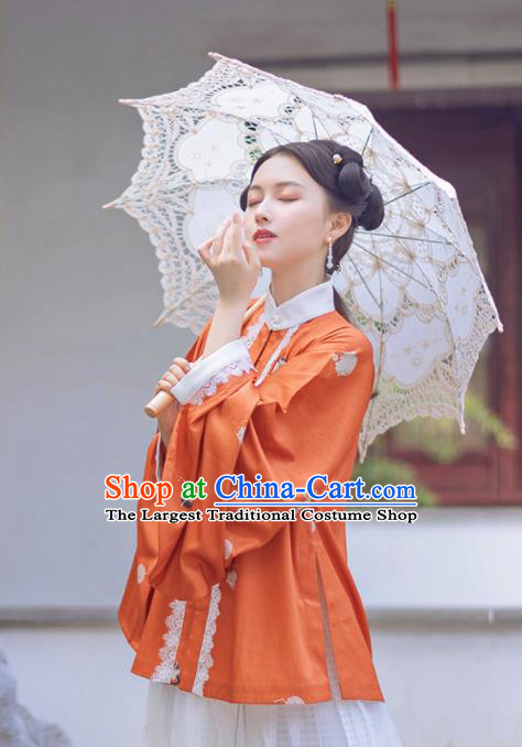 Chinese Traditional Hanfu Orange Blouse Ancient Ming Dynasty Princess Costume for Women