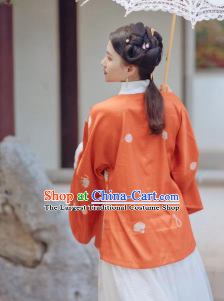 Chinese Traditional Hanfu Orange Blouse Ancient Ming Dynasty Princess Costume for Women