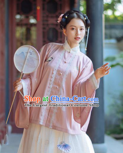 Chinese Traditional Hanfu Pink Blouse Ancient Ming Dynasty Princess Costume for Women
