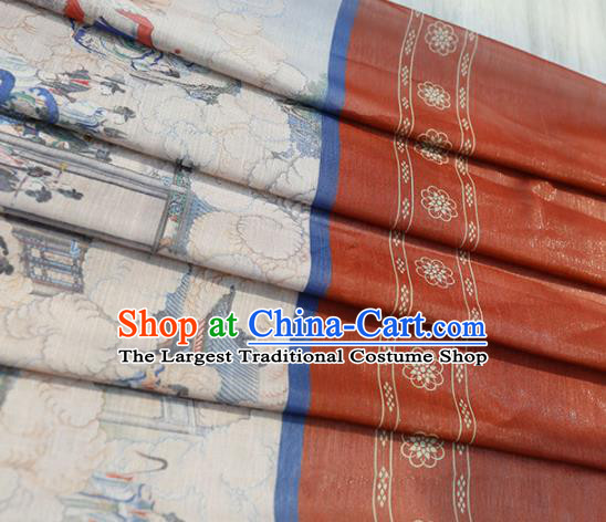 Asian Chinese Classical Printing Dream of the Red Chamber Pattern Design Red Silk Fabric Traditional Hanfu Brocade Material