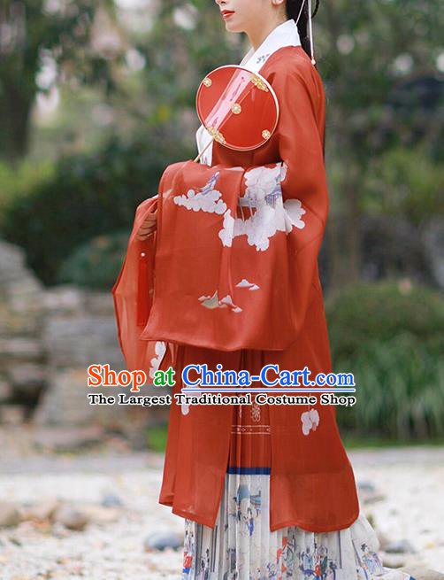 Chinese Traditional Hanfu Red Cape Ancient Ming Dynasty Princess Costume for Women