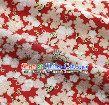 Asian Japanese Classical Sakura Pattern Design Red Silk Fabric Traditional Kimono Brocade Material