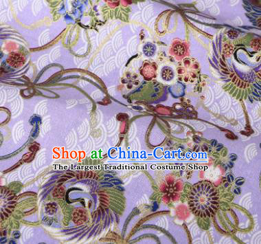 Asian Japanese Classical Swan Pattern Design Purple Silk Fabric Traditional Kimono Brocade Material