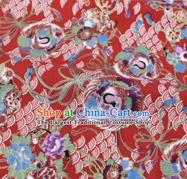 Asian Japanese Classical Swan Pattern Design Red Silk Fabric Traditional Kimono Brocade Material