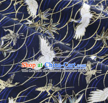 Asian Japanese Classical Crane Pattern Design Navy Silk Fabric Traditional Kimono Brocade Material