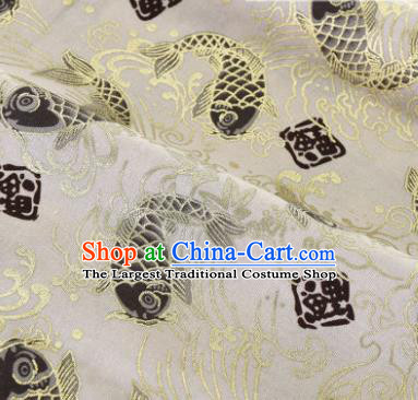 Asian Japanese Classical Carp Pattern Design White Silk Fabric Traditional Kimono Brocade Material