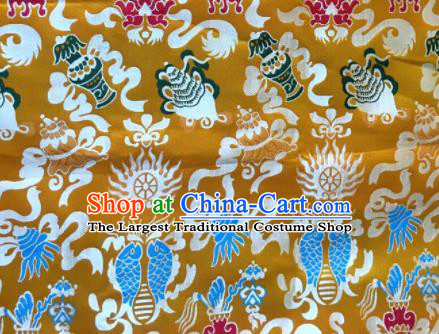 Asian Chinese Classical Fish Pattern Design Golden Silk Fabric Traditional Tibetan Brocade Material