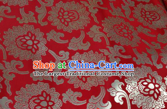 Asian Chinese Classical Lotus Pattern Design Red Silk Fabric Traditional Tibetan Brocade Material