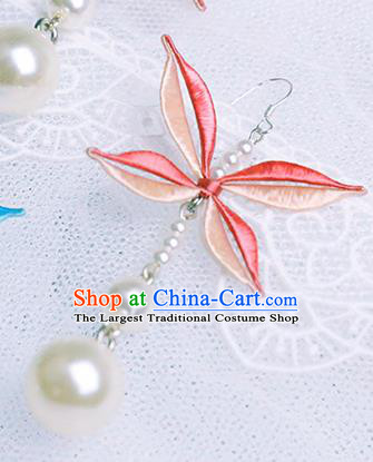 Chinese Traditional National Pink Butterfly Earrings Handmade Ear Accessories for Women