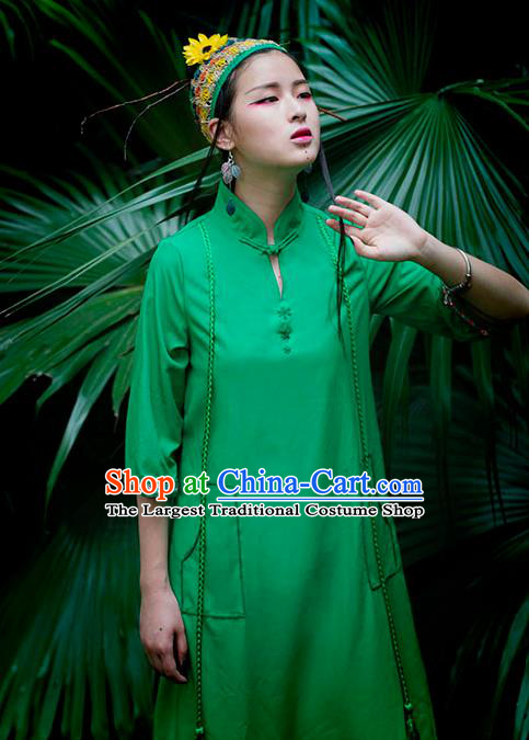 Chinese Traditional Green Qipao Dress National Costume Cheongsam for Women
