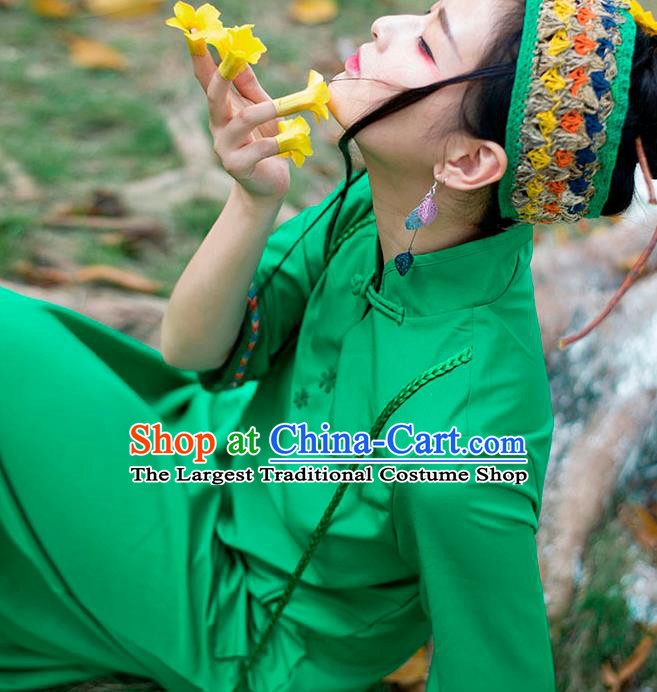 Chinese Traditional Green Qipao Dress National Costume Cheongsam for Women