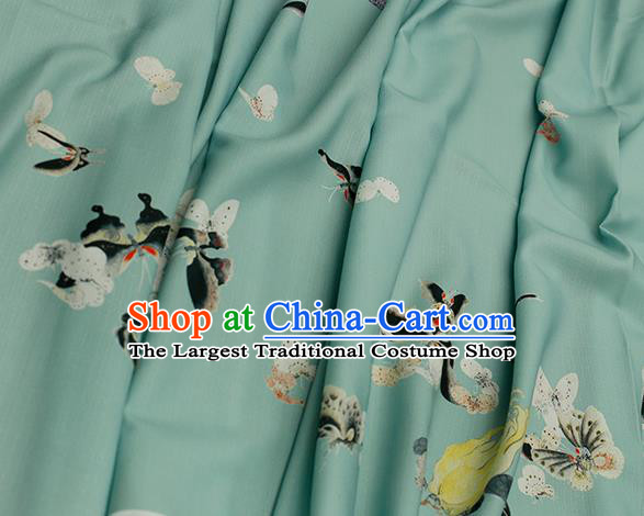 Asian Chinese Classical Printing Butterfly Pattern Design Green Silk Fabric Traditional Hanfu Brocade Material