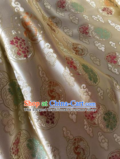 Asian Chinese Classical Cloud Peony Pattern Design Champagne Silk Fabric Traditional Nanjing Brocade Material