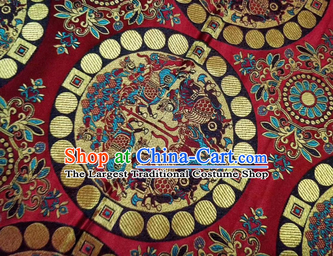 Asian Chinese Classical Character Pattern Design Purplish Red Silk Fabric Traditional Nanjing Brocade Material