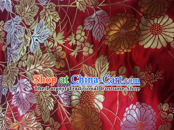 Asian Chinese Classical Sunflowers Pattern Design Red Silk Fabric Traditional Nanjing Brocade Material
