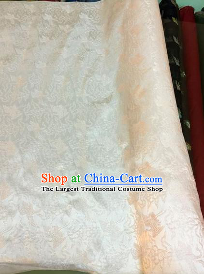 Asian Chinese Classical Cloud Cranes Pattern Design Beige Silk Fabric Traditional Nanjing Brocade Material