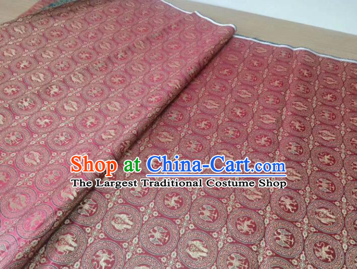 Asian Chinese Classical Birds Pattern Design Wine Red Silk Fabric Traditional Nanjing Brocade Material