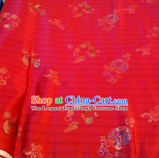 Asian Chinese Classical Phoenix Plum Pattern Design Red Silk Fabric Traditional Nanjing Brocade Material