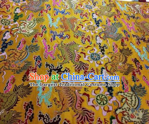 Asian Chinese Classical Kylin Pattern Design Golden Silk Fabric Traditional Nanjing Brocade Material