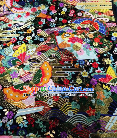 Asian Chinese Classical Butterfly Pattern Design Black Silk Fabric Traditional Nanjing Brocade Material