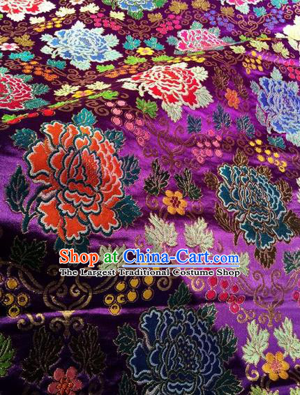 Asian Chinese Classical Peony Pattern Design Purple Silk Fabric Traditional Nanjing Brocade Material