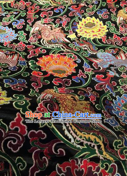 Asian Chinese Classical Phoenix Lotus Pattern Design Black Silk Fabric Traditional Nanjing Brocade Material