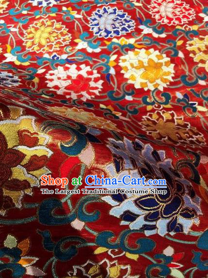 Asian Chinese Classical Lotus Pattern Design Red Silk Fabric Traditional Nanjing Brocade Material