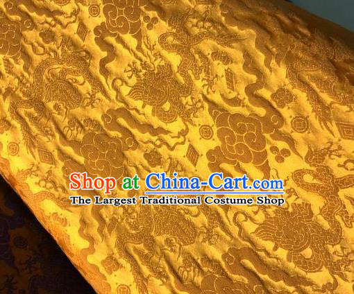 Asian Chinese Classical Cloud Dragon Pattern Design Golden Silk Fabric Traditional Nanjing Brocade Material