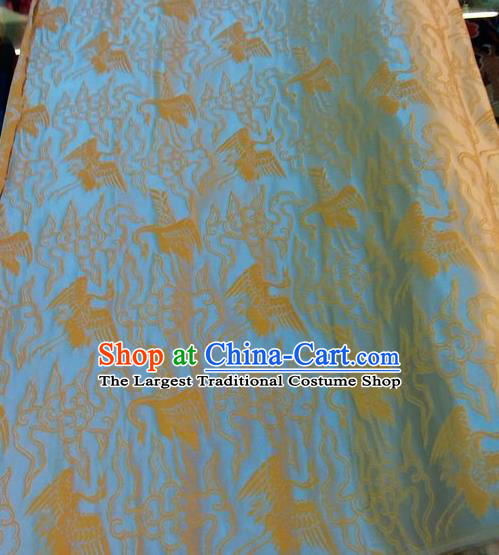 Asian Chinese Classical Cloud Crane Pattern Design Light Blue Silk Fabric Traditional Nanjing Brocade Material