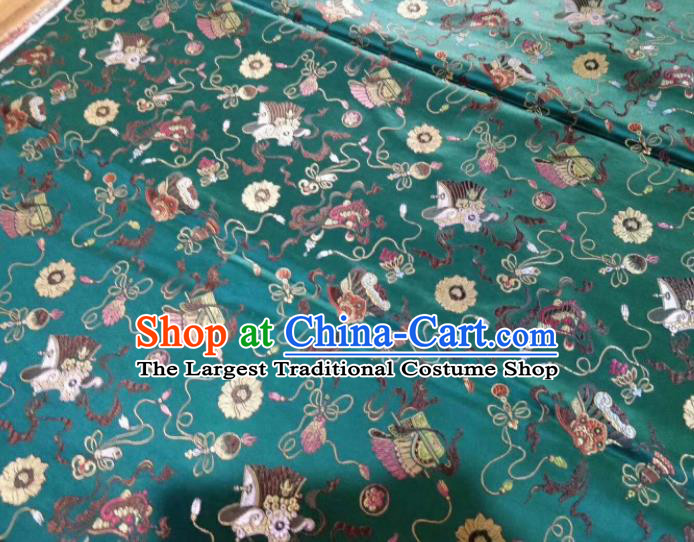 Asian Chinese Classical Spindle Pattern Design Deep Green Silk Fabric Traditional Nanjing Brocade Material