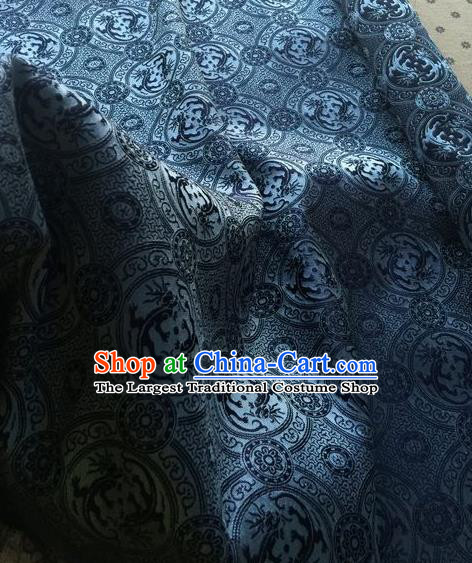 Asian Chinese Classical Dragon Pattern Design Navy Silk Fabric Traditional Nanjing Brocade Material