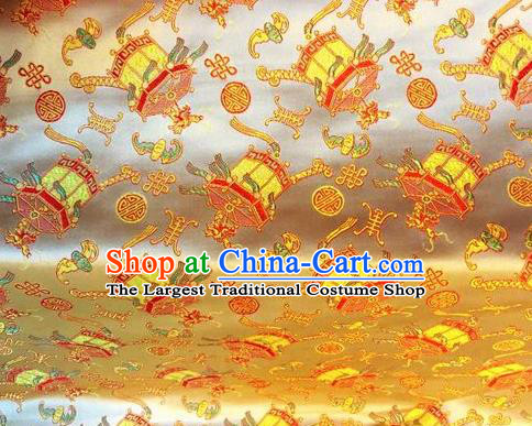 Asian Chinese Classical Lantern Pattern Design Golden Silk Fabric Traditional Nanjing Brocade Material