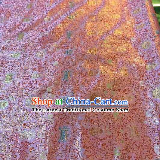 Asian Chinese Classical Eight Treasures Pattern Design Peach Pink Silk Fabric Traditional Nanjing Brocade Material