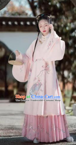 Traditional Chinese Ancient Nobility Lady Pink Embroidered Dress Ming Dynasty Palace Princess Costumes for Women