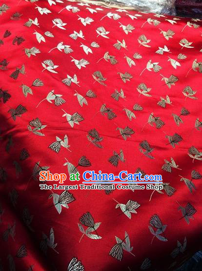 Asian Chinese Classical Leaf Pattern Design Red Silk Fabric Traditional Nanjing Brocade Material