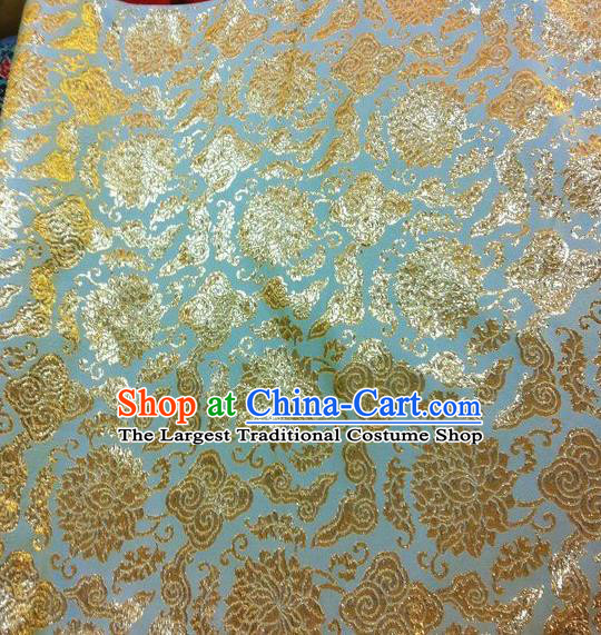 Asian Chinese Classical Lotus Pattern Design Light Blue Silk Fabric Traditional Nanjing Brocade Material