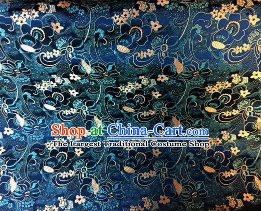 Asian Chinese Classical Flowers Pattern Design Navy Silk Fabric Traditional Nanjing Brocade Material